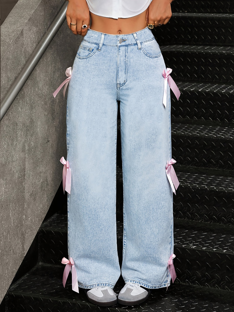 Women's Stylish Denim Trousers with a Bow, Trendy And Elegant.