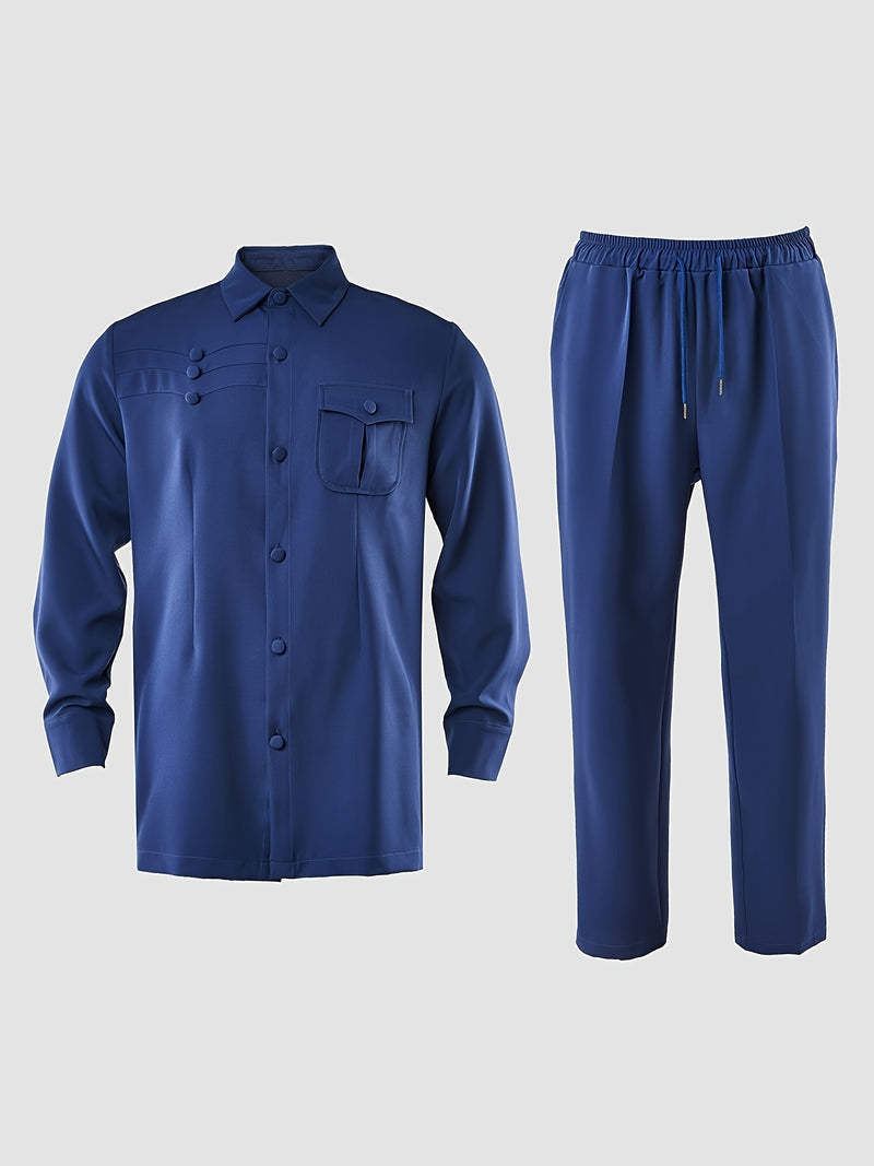 Men's Simple 2pcs Suit Set, Lapel Collar, Button Details.