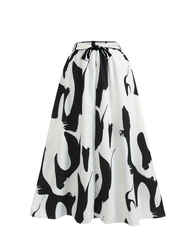 Women's Printed Chiffon High-Waist A-Line Skirt with Fashionable Tank Top.