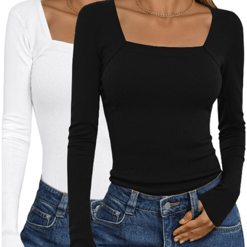 2 Packs Women's Elegant Long Sleeve Cotton Tops.
