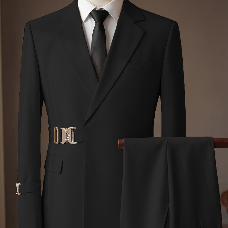 Men's 2pcs Suit Slim Fit Solid Jacket and Pants Set.