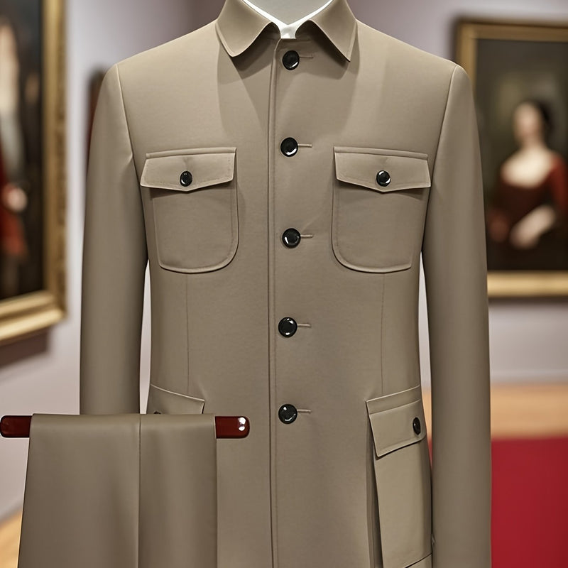 Men's Mandarin Suit Set with Western Pants Two-Piece Outfit