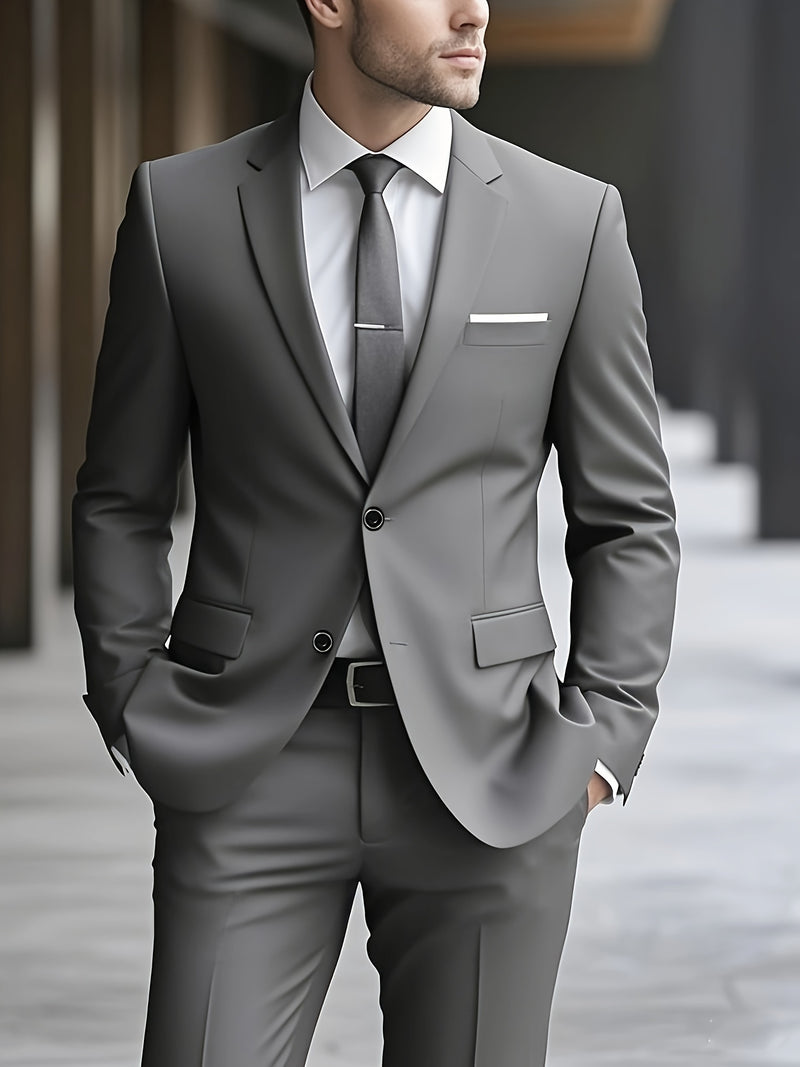 Men's Business Solid Color Classic Elegant Two-Piece Suit.
