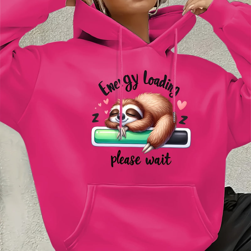 Women's Cute Sloth & Letter Print Hoodie.