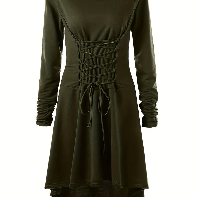 Women's Solid Color Tie-Up Asymmetrical Dress.