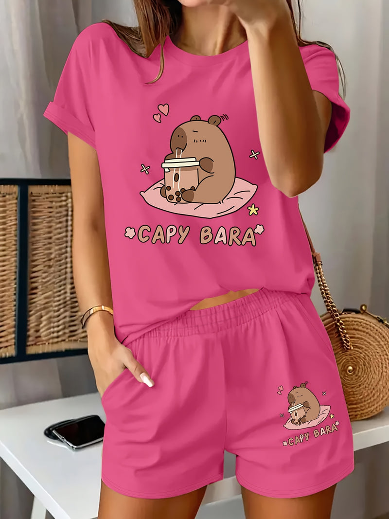 Women's Casual Graphic Print T-Shirt and Shorts.