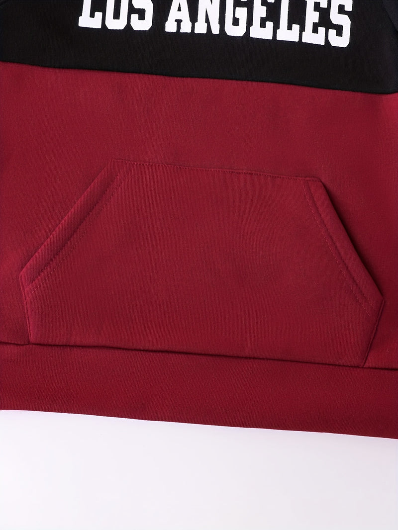 2pcs Boys Autumn/Winter Fleece-Lined Hooded Sweatshirt and Pants Set.