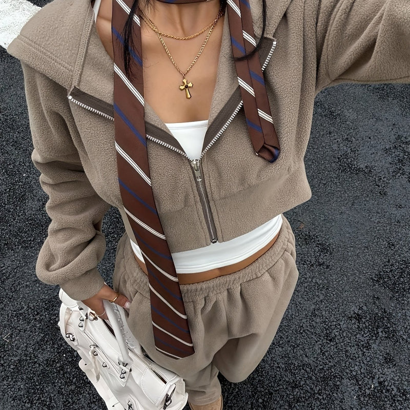 Women's Two-piece Set Includes a Zip-up Hoodie and Sweatpants.
