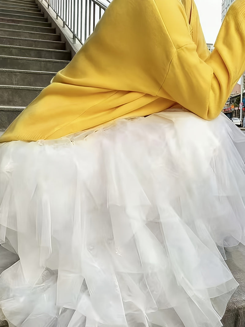 Women’s Irregular High-Waisted A-Line Tulle Skirt, Layered Tulle Skirt.
