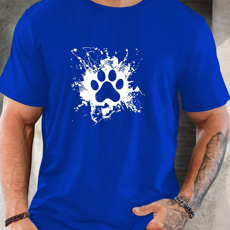 Men'S Casual Summer T-Shirt with Paw Print Design.