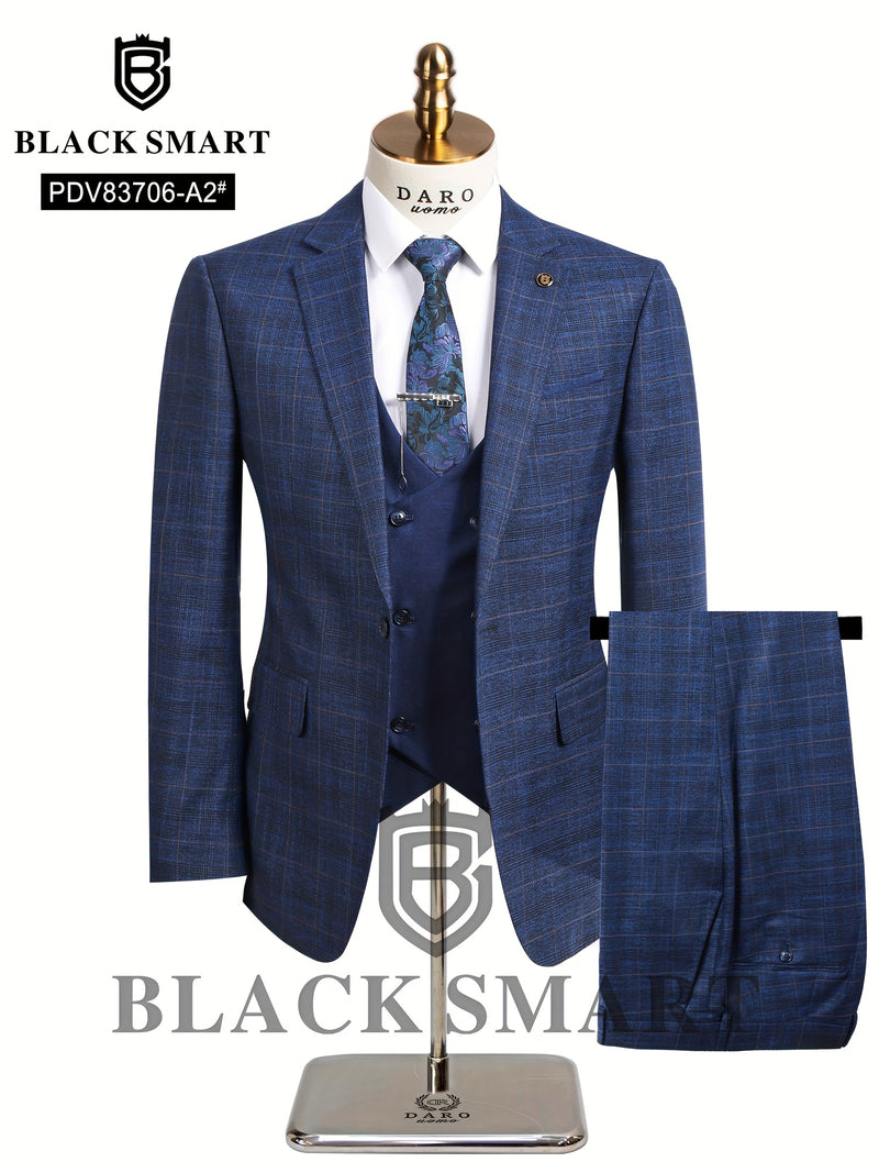 3pcs Men's Suit Set Includes Only Blazer + Vest + Trousers.