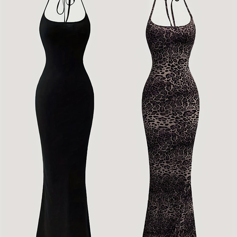 Women's Two-Piece Outfit Featuring a Leopard Print Mermaid Hem.