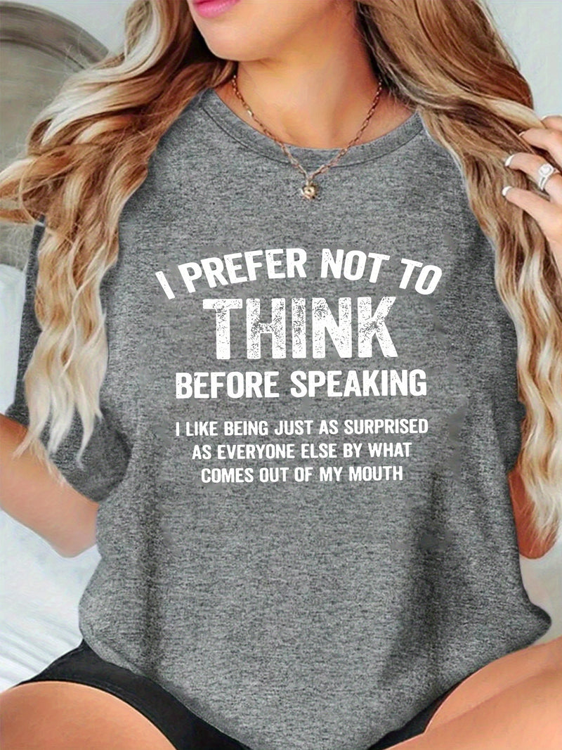 Women's Playful English Slogan Short Sleeve Round Neck T-Shirt.