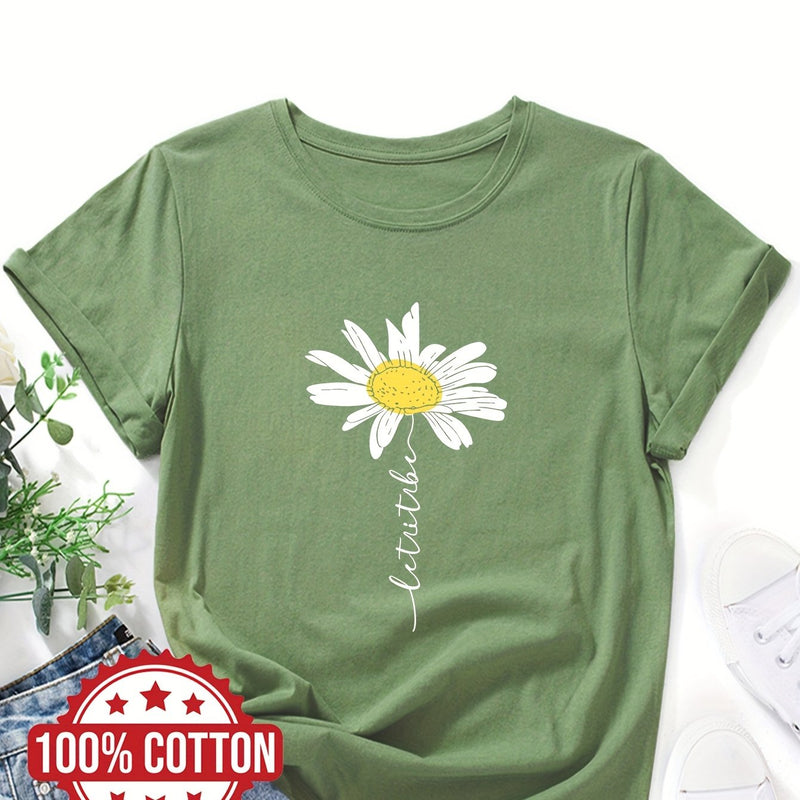 Women's Daisy Flower Print T-Shirt.