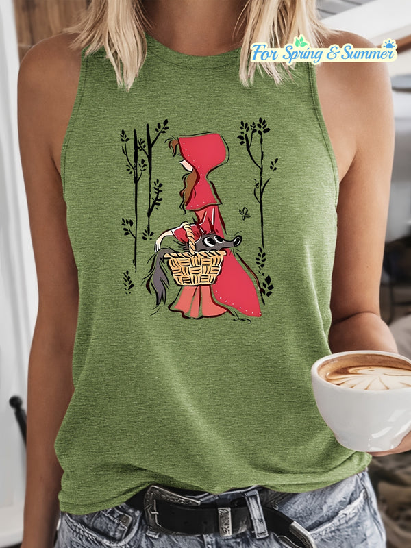 Women's Vintage Little Red Riding Hood & Wolf Print Tank Top.