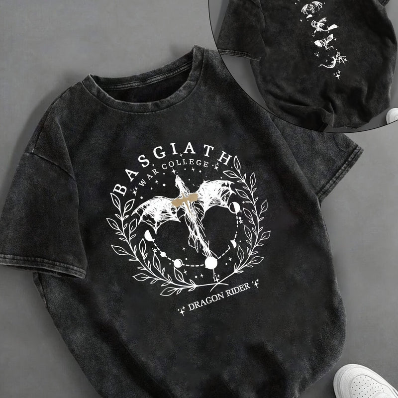 Women’s T-shirt Black with White Dragon & Wings Graphic.