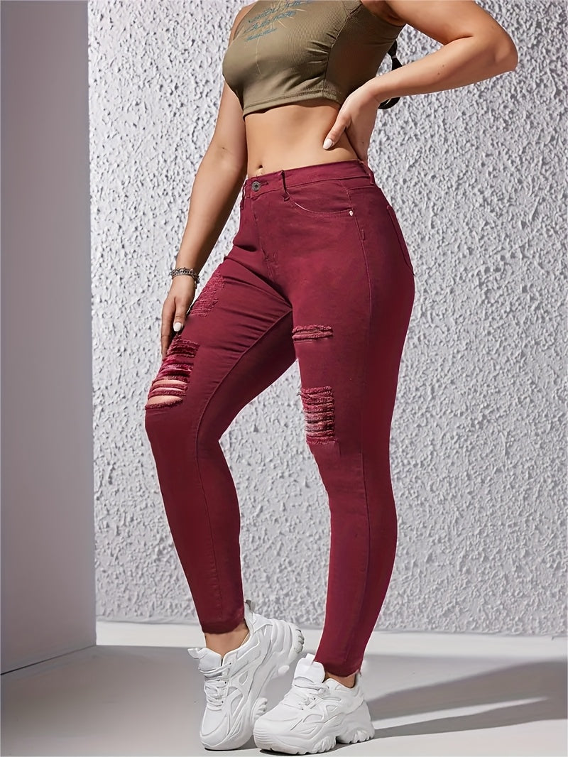 Women's Ripped Skinny Pants, Elastic Slim-fit.