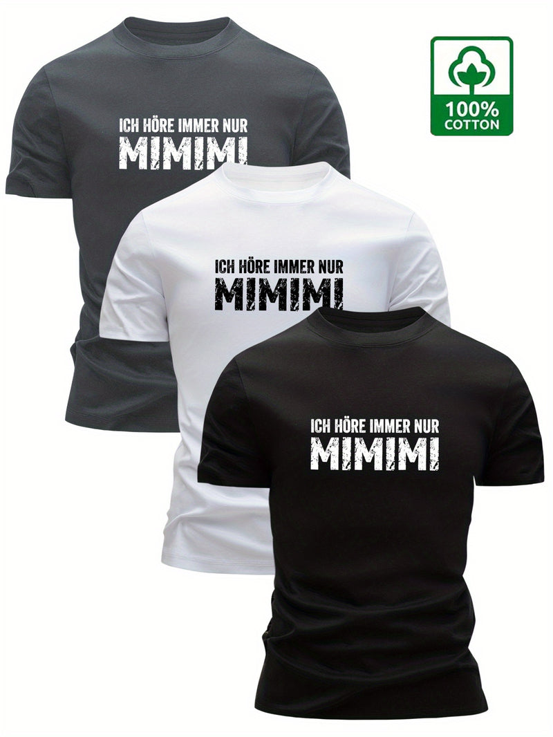 3pcs Men's Cotton T-Shirts - Black, White, Navy Blue, Casual Crew Neck.