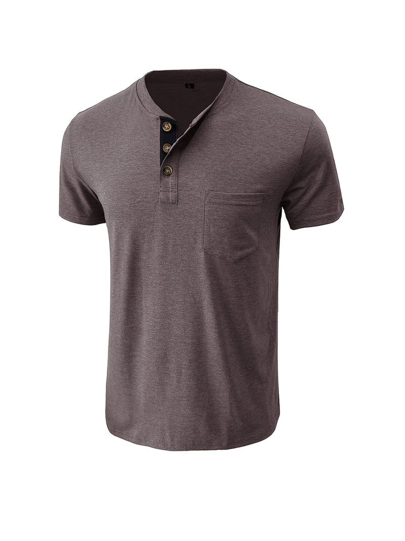 Men's Henley Round Neck Short Sleeve T-Shirt.