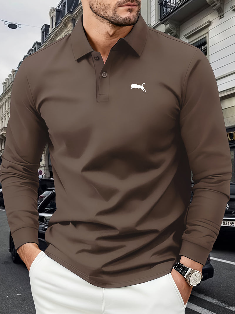 Men's Outdoor Golf and Equestrian Lapel Polo Shirt, Long Sleeve.