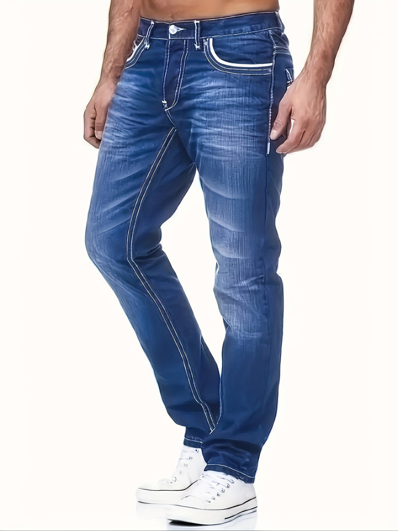 Men's Stretch Slim-Fit Blue Jeans - Classic 5-Pocket Design.