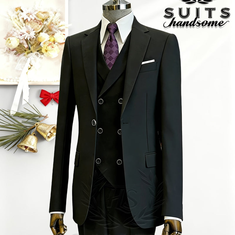 Men's 3pcs Suit Set: Jacket + Vest + Pants, Business Casual.