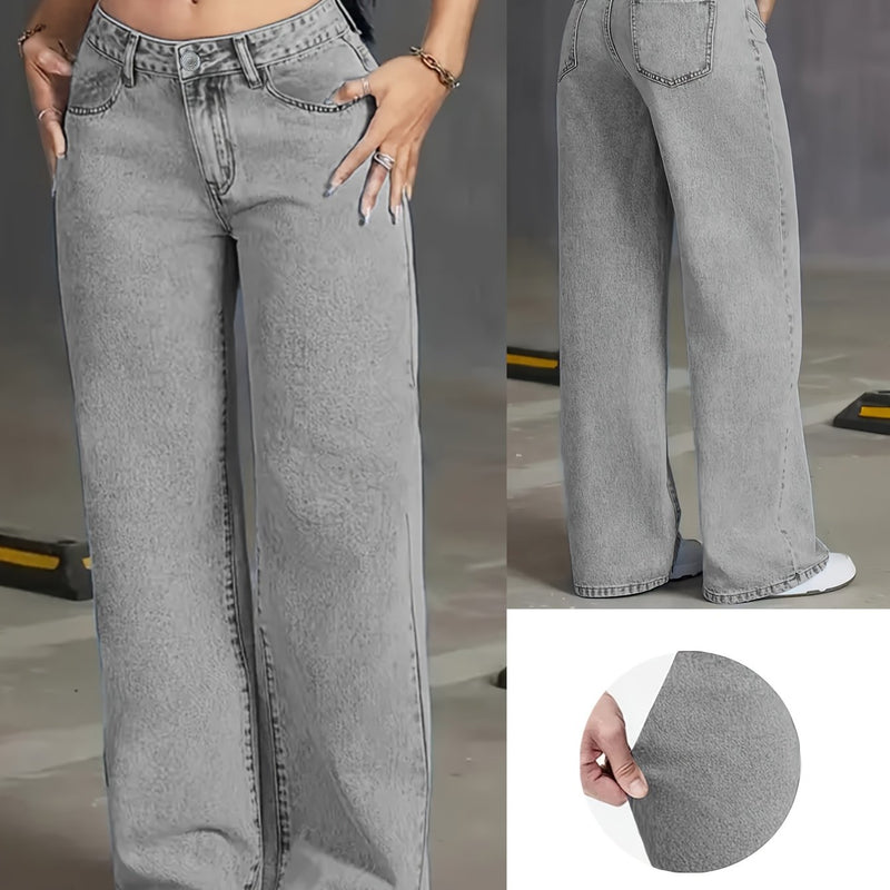 Women’s High Waist Grey Washed Wide Leg Jeans.