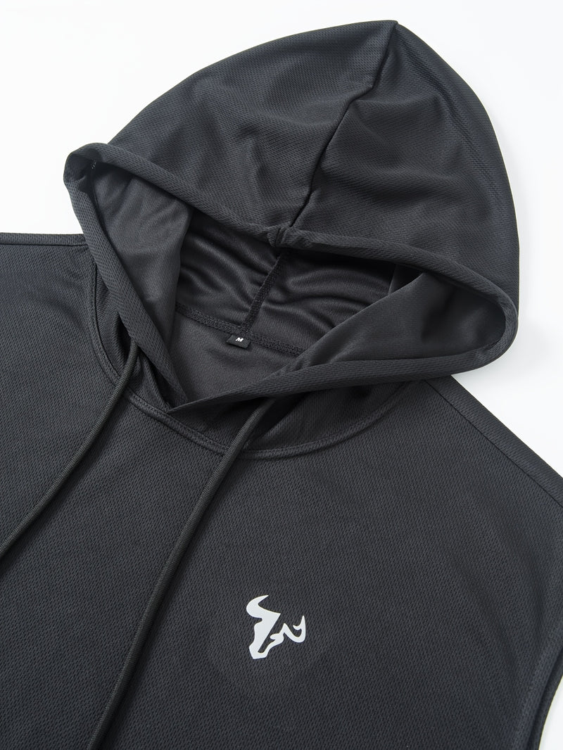 5pcs Solid Color Breathable Men's Sleeveless Hooded Tank Tops.