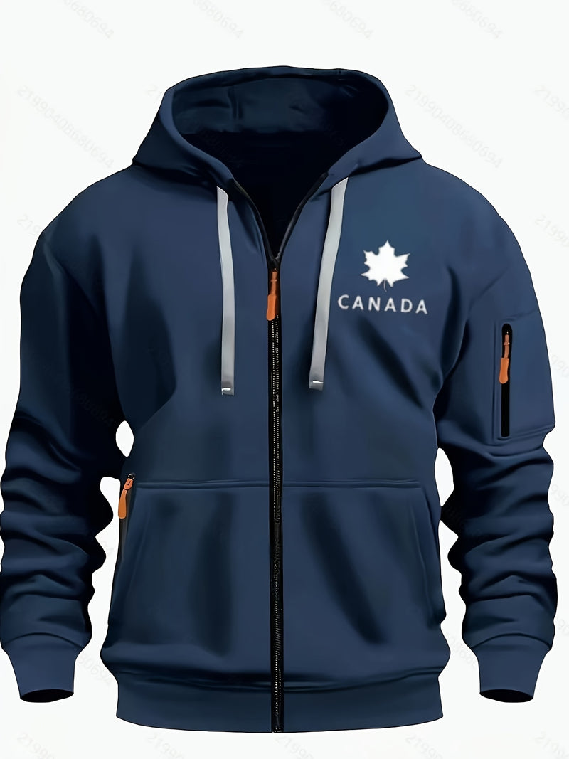 Men's Hoodie. Solid Color Long Sleeve Open Front Hooded Sweatshirt Jacket.