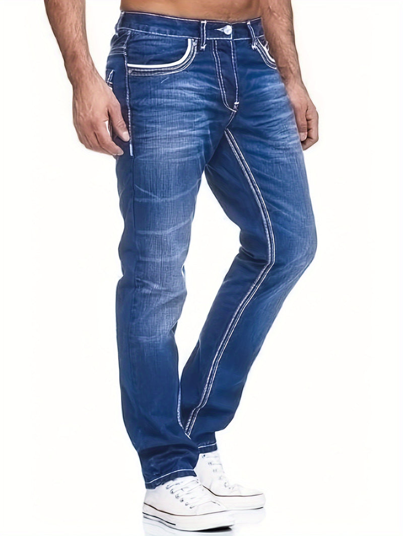 Men's Thick-thread Washed Denim Jeans.