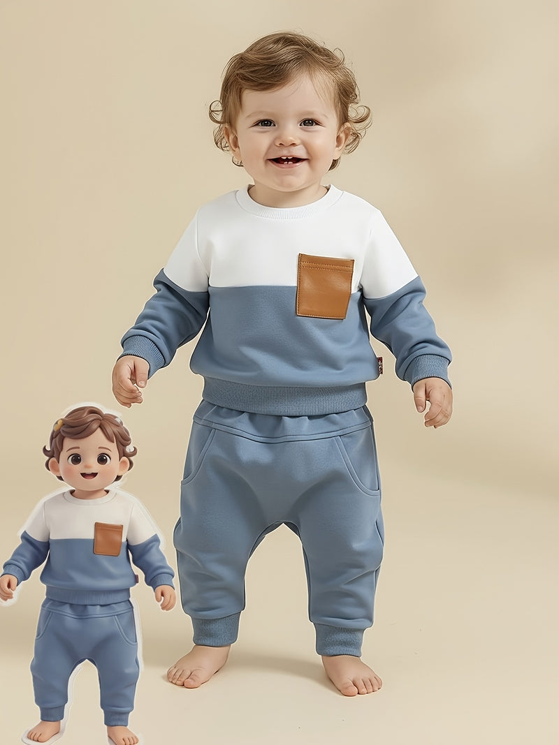 2pcs 0-2 Years Old Baby Boy Winter Clothes Contrast Color Long-Sleeved.