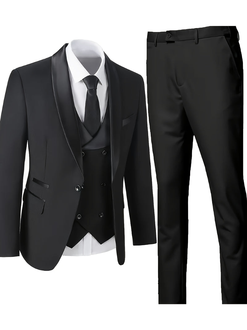 Men's 3pcs Suit Set, Jacket + Vest+ Trousers.