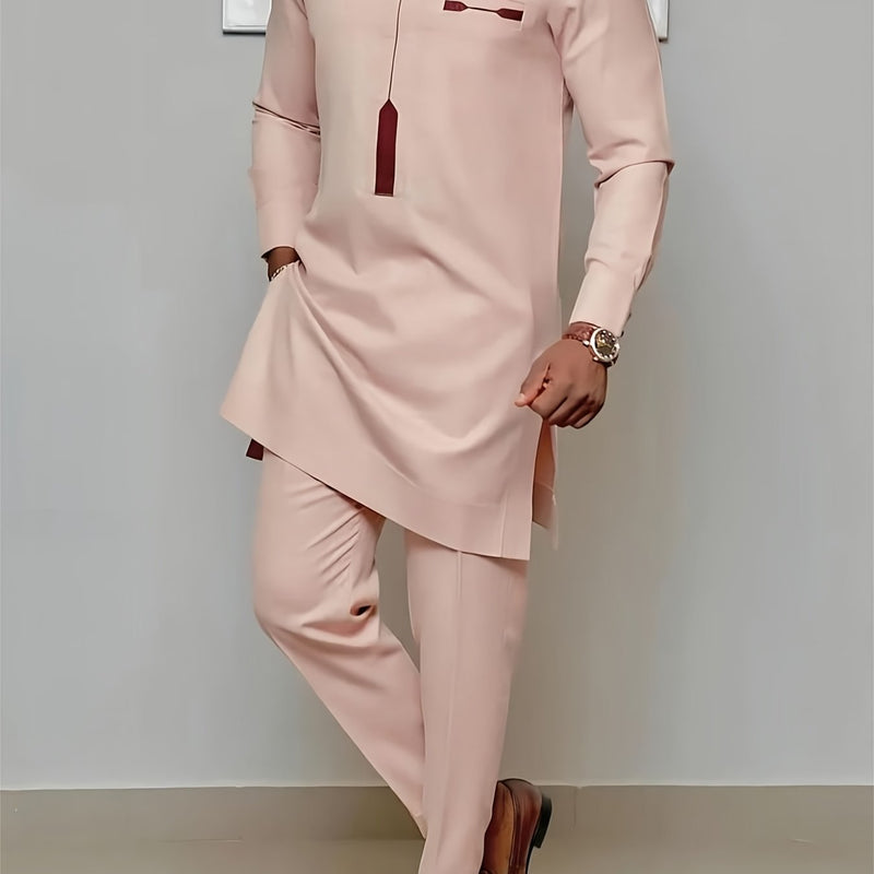 Men'S Casual Two-Piece Set Featuring an African Ethnic Style.