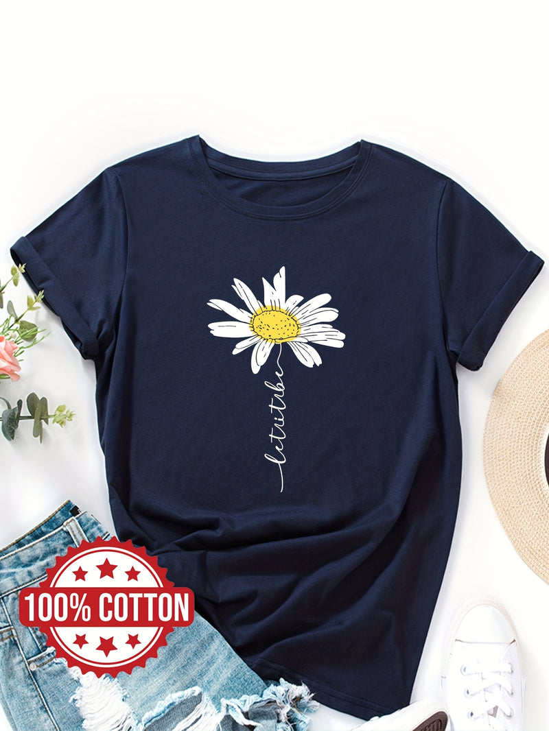 Women's Daisy Flower Print T-Shirt.
