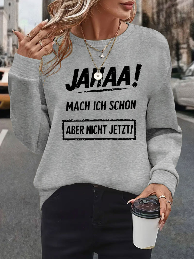 Women's Oversized German Text Print Sweatshirt.