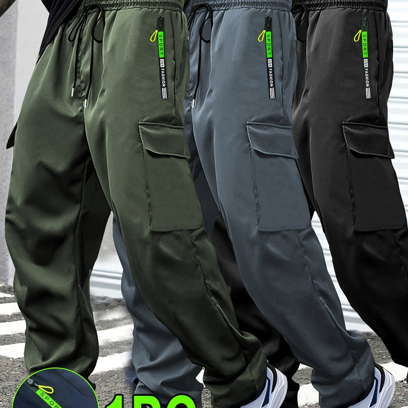 Men's Outdoor Casual Cargo Pants - Made from Polyester Fabric.
