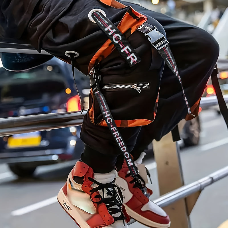 Men's Trendy Streetwear Cargo Pants with Alphabet Pattern.