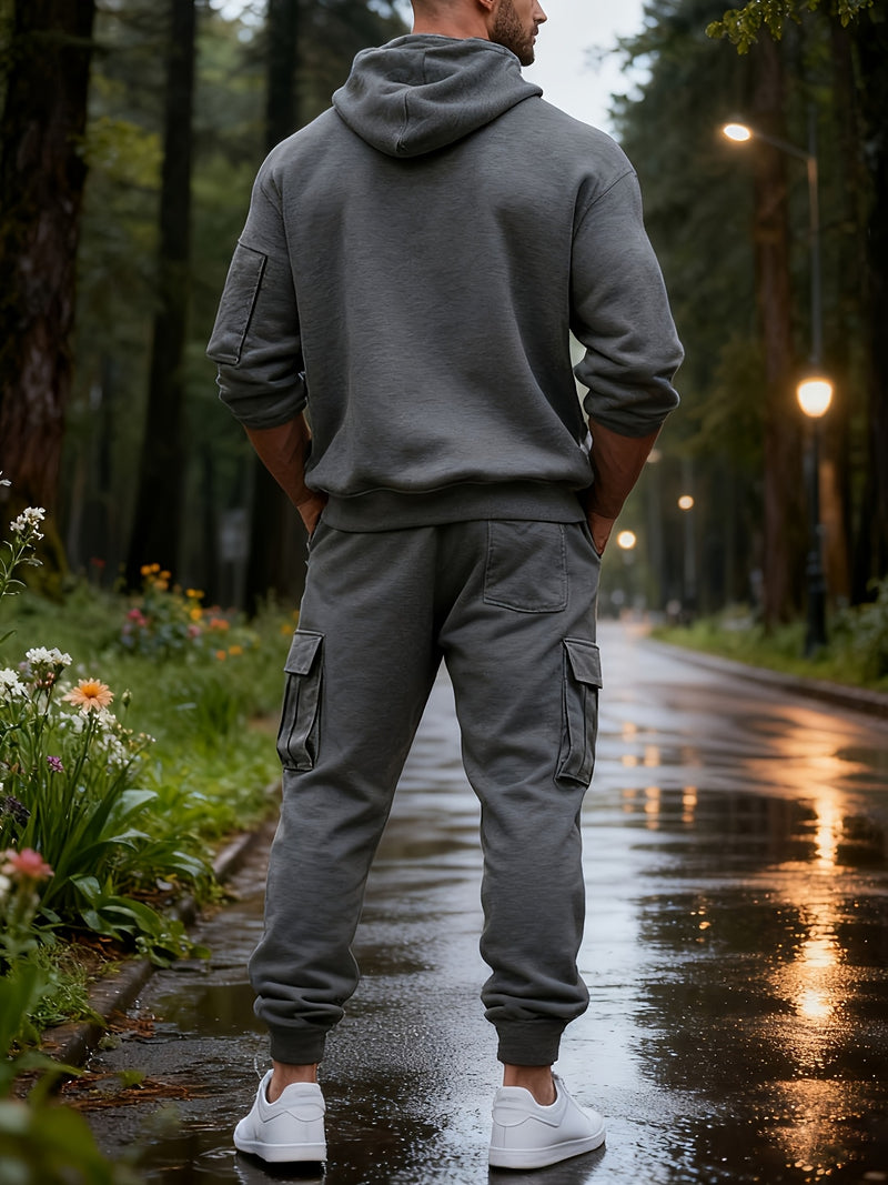 Men's Halloween Paris Letter Print Hoodie & Drawstring Cargo Jogger.