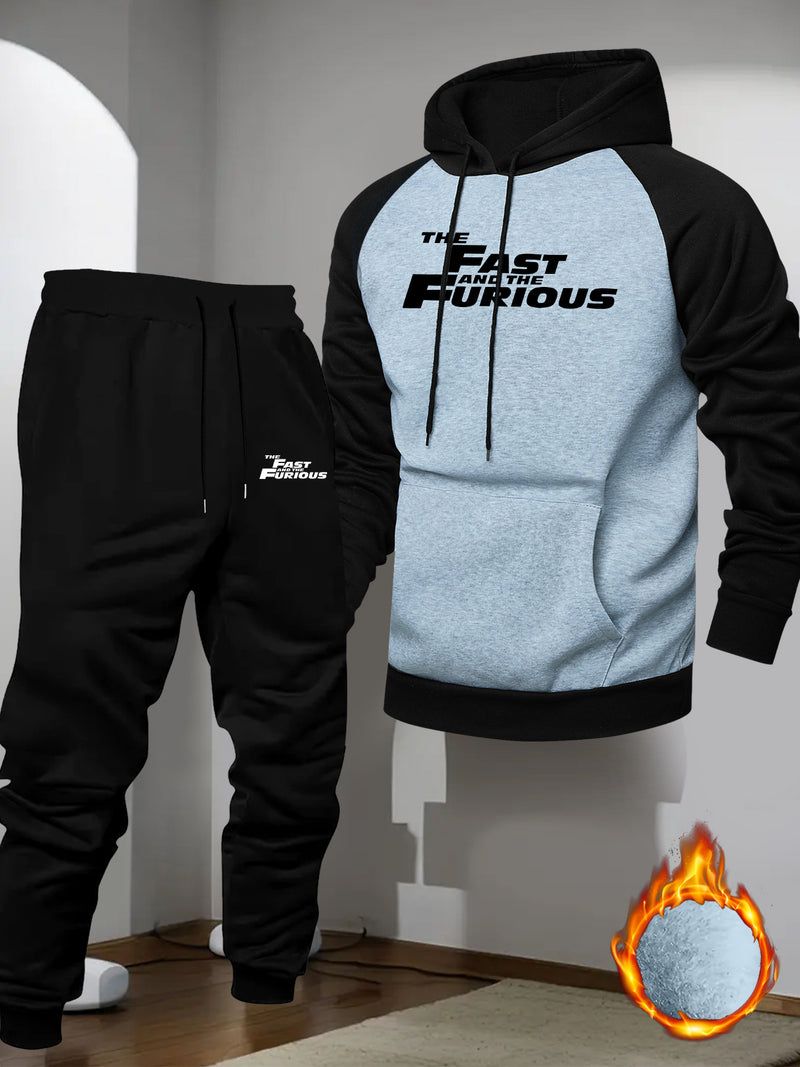 Men's Casual Sport Raglan Sleeve Hooded Two-Piece Set.