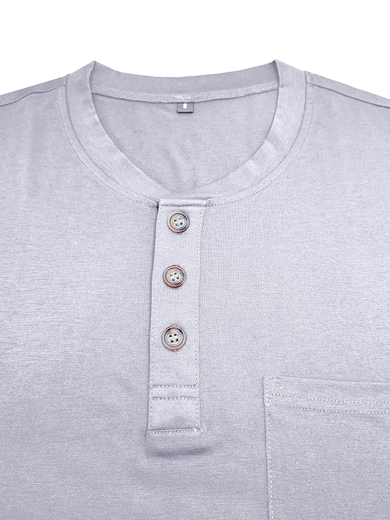 Men's Henley Round Neck Short Sleeve T-Shirt.