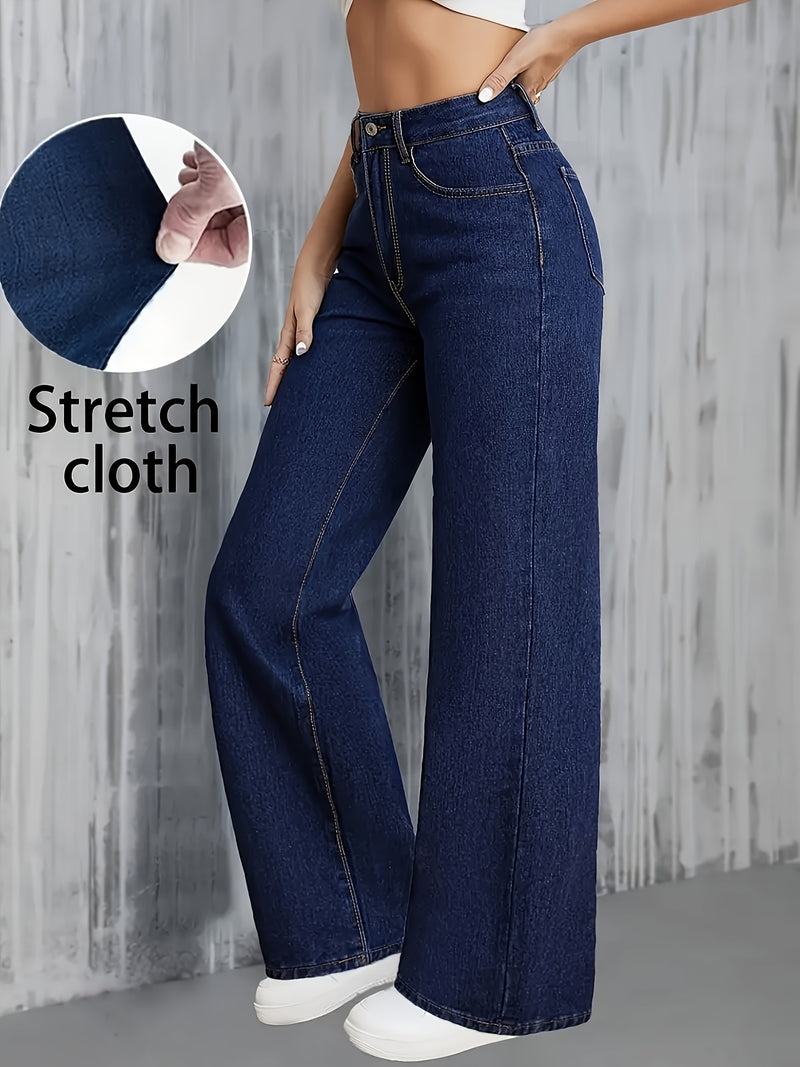 Women's Stretch Straight-Leg Solid Color Denim Pants.