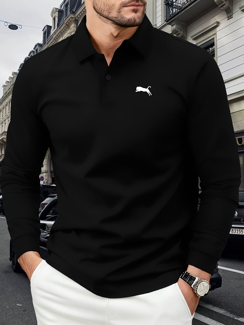 Men's Outdoor Golf and Equestrian Lapel Polo Shirt, Long Sleeve.