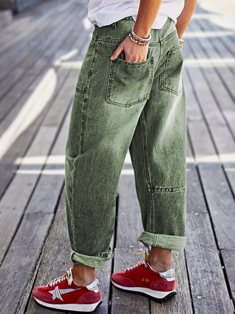 Women's New Elastic Loose Wide-Leg Cropped Jeans.