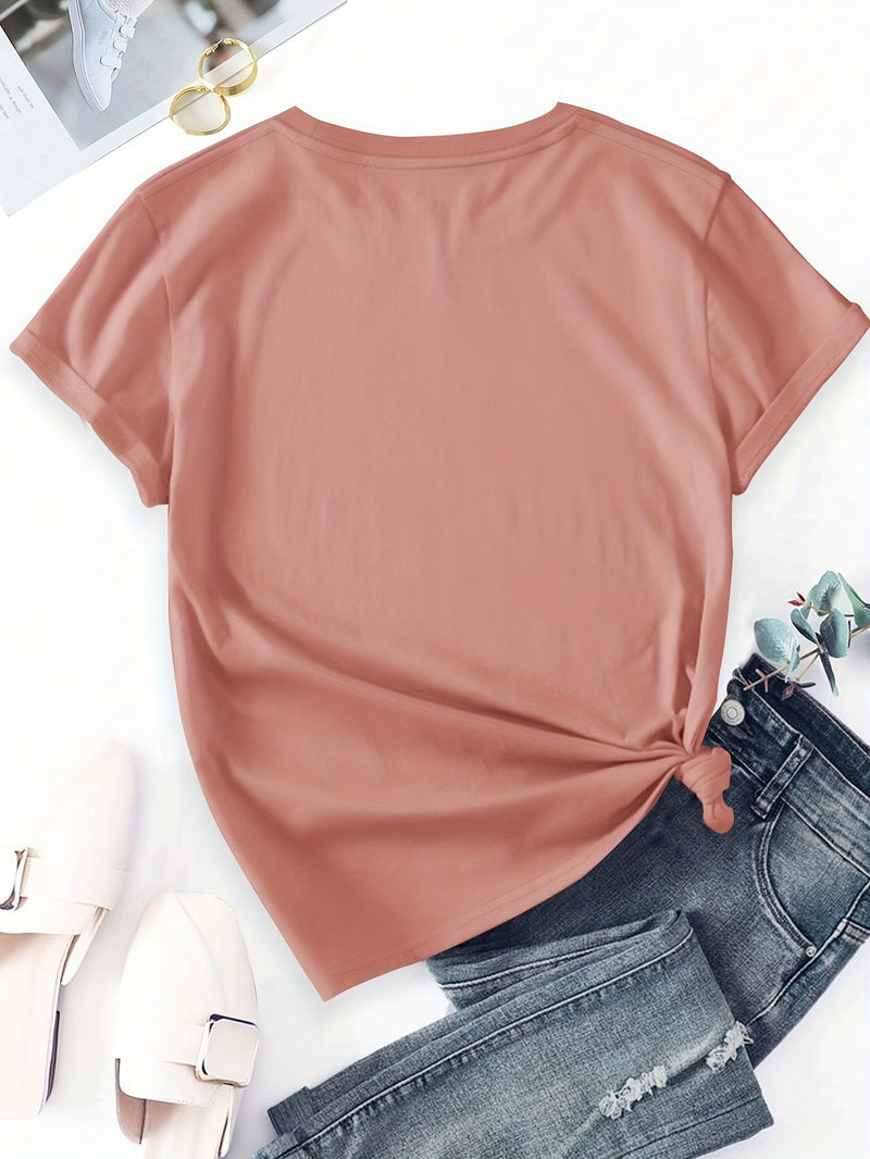 Women's Casual Short Sleeve T-Shirt with Dog Silhouette & Paw Print Graphic.