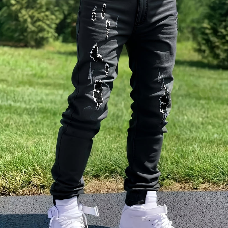Men's Skinny Jeans with Distressed Knee holes.
