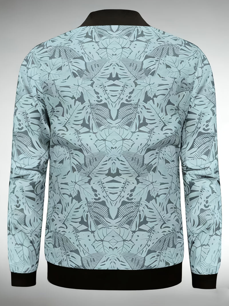 Men'S Fashion Print Casual Sports Jacket with Baseball Collar, Long Sleeve.