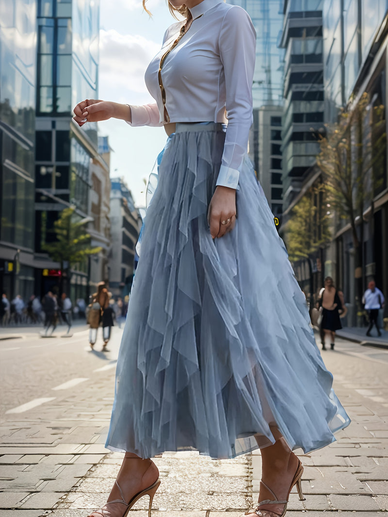 Women’s Irregular High-Waisted A-Line Tulle Skirt, Layered Tulle Skirt.