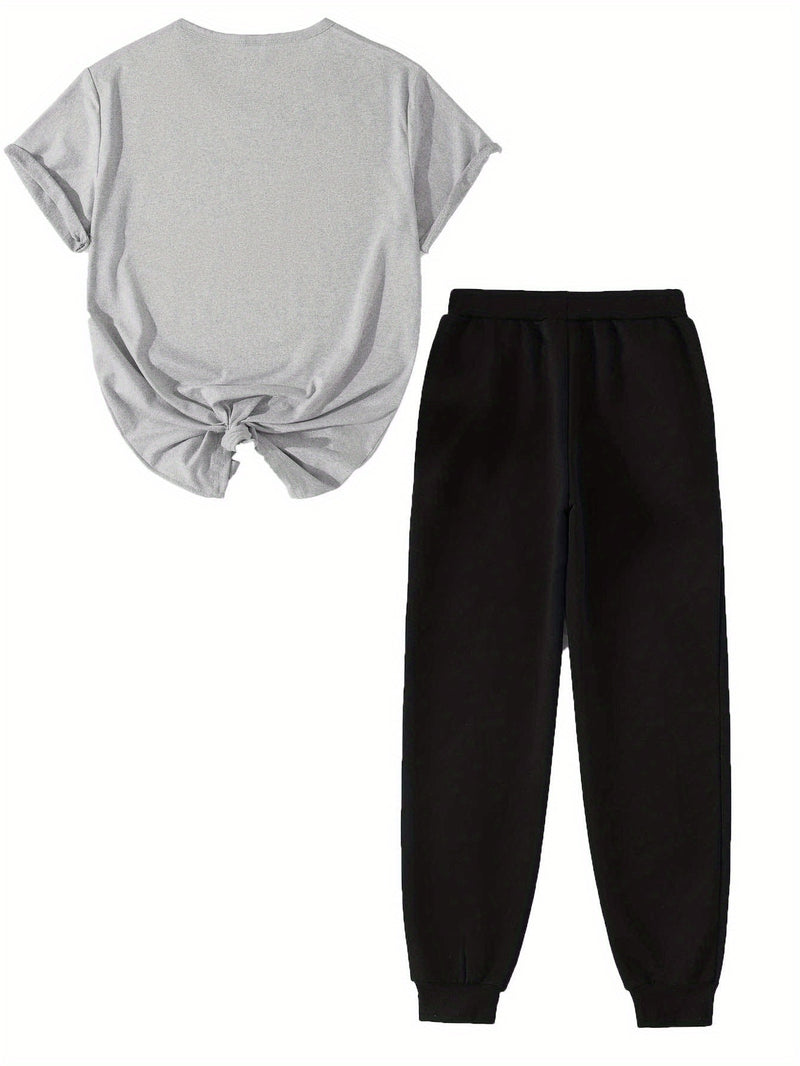 Women’s Two-Piece Set, Short-Sleeved T-Shirt Top And Casual Pants Bottom.