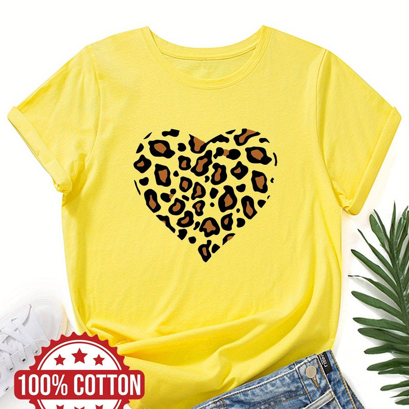 Women's "Leopard-print Heart" Graphic Print T-Shirt.