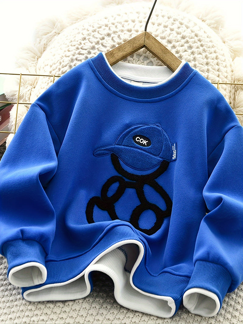 A Trendy Round-Neck Sweatshirt for Boys with a Faux Two-Piece Design.